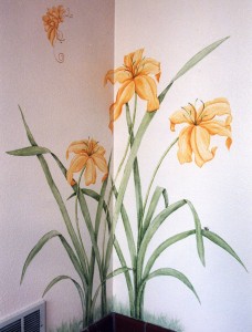 Day Lilies Painted in the restrooms on the Broadmoor Golf 