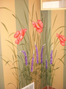 Poppies and Lupin painted in the restrooms on the Broadmoor Golf Course.