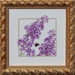 3104 Lilac with Bee, Gold Frame is 6.5" x 6.5" O. D., $36