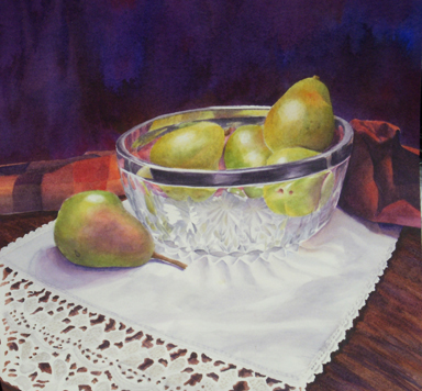 "Pears in Crystal", watercolor, 18" x 18"
