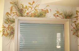Hand painted window treatment - close-up