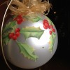 Hand Painted holly on 7 inch glass ornament